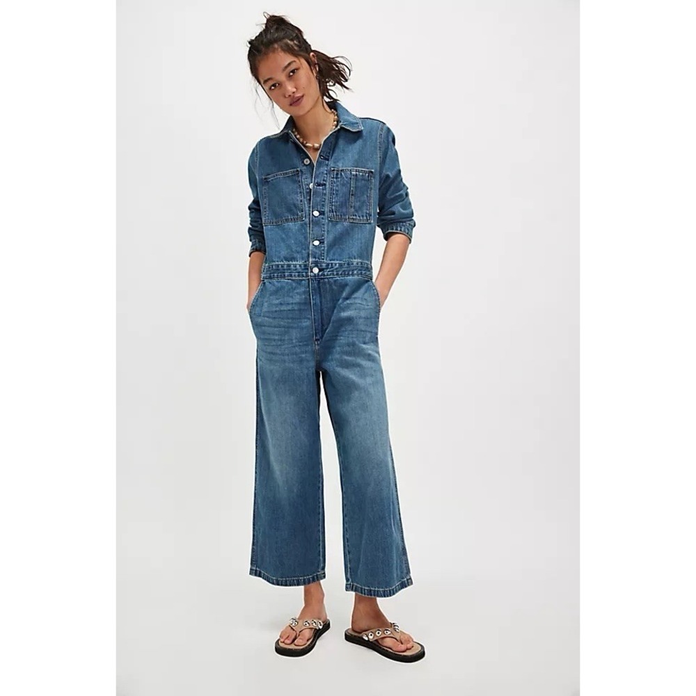 Levi's Iconic Jumpsuit Womens Small Blue Denim Coveralls Workwear Free People